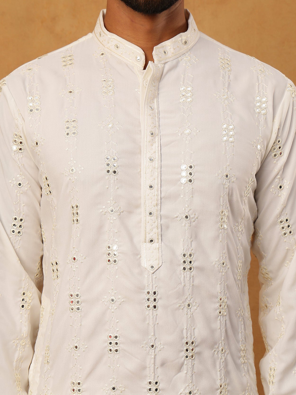 Viscose Rayon Mirror-Work Kurta ( ANMKO 290White )