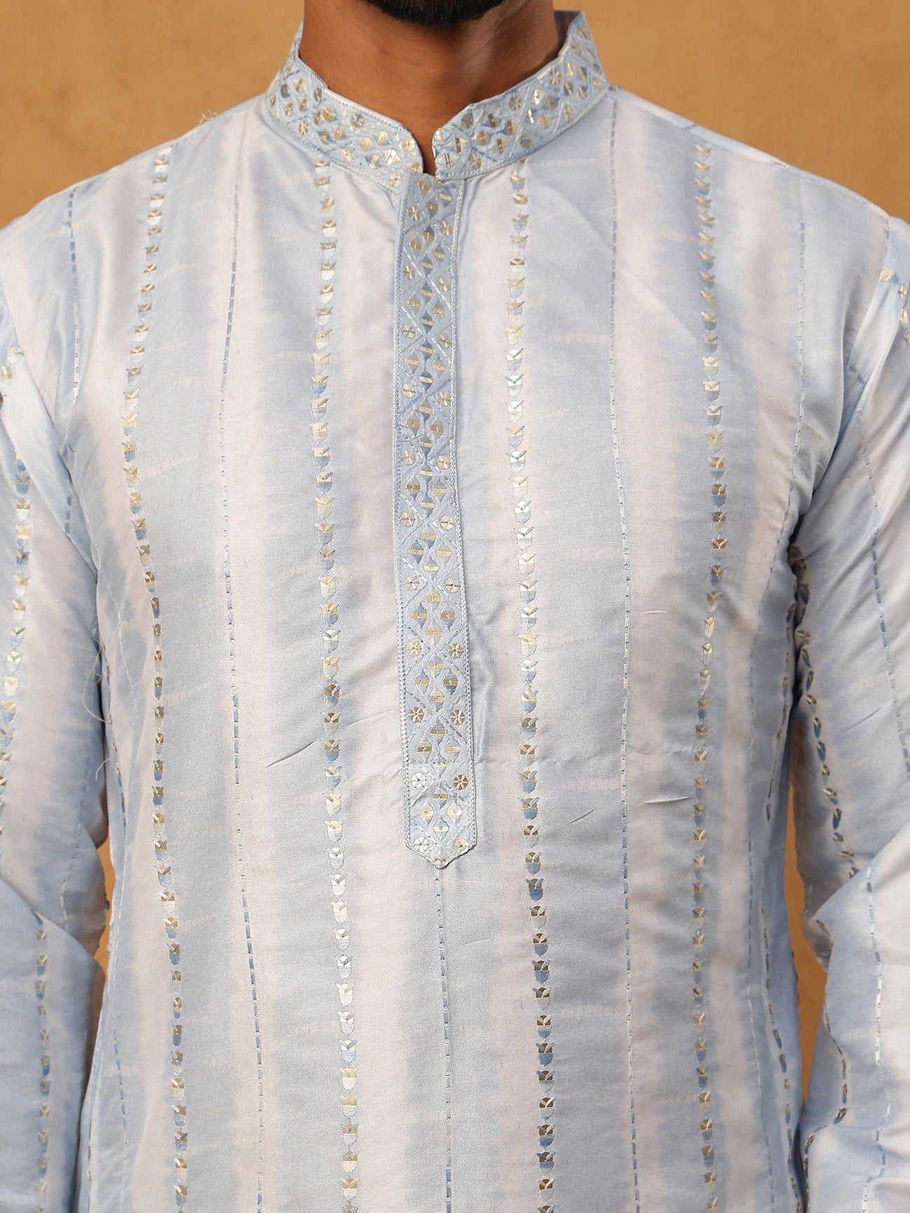 Men Silk Blend Festive Embroidered Kurta ( ANMKO 299Blue )