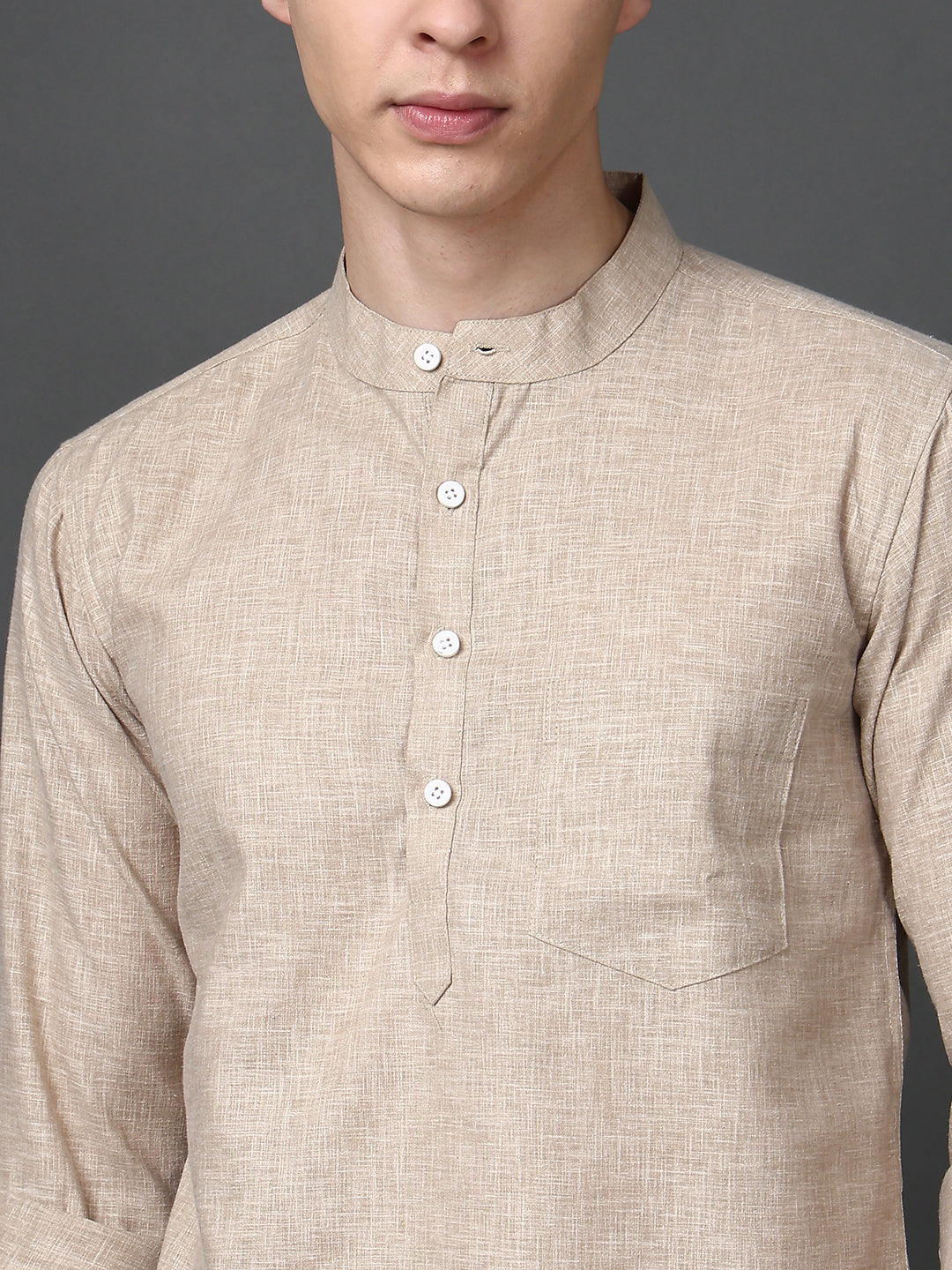 Solid Casual Short Kurta for Men ( ANMKO 302Beige )