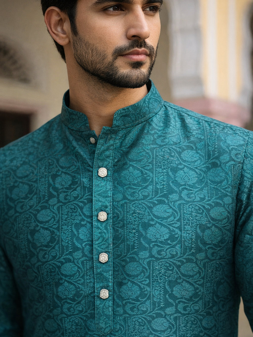 Men Silk Blend Ethnic Kurta ( ANMKO 303Green )
