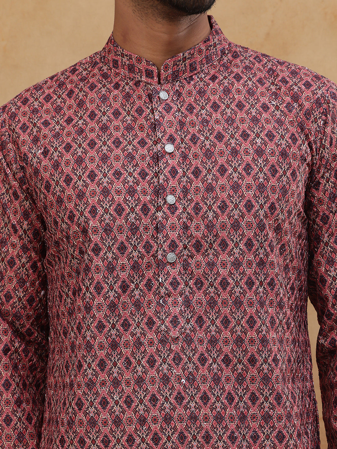 Cotton Blend Printed & Embroidered Kurta ( ANMKO 308Maroon )