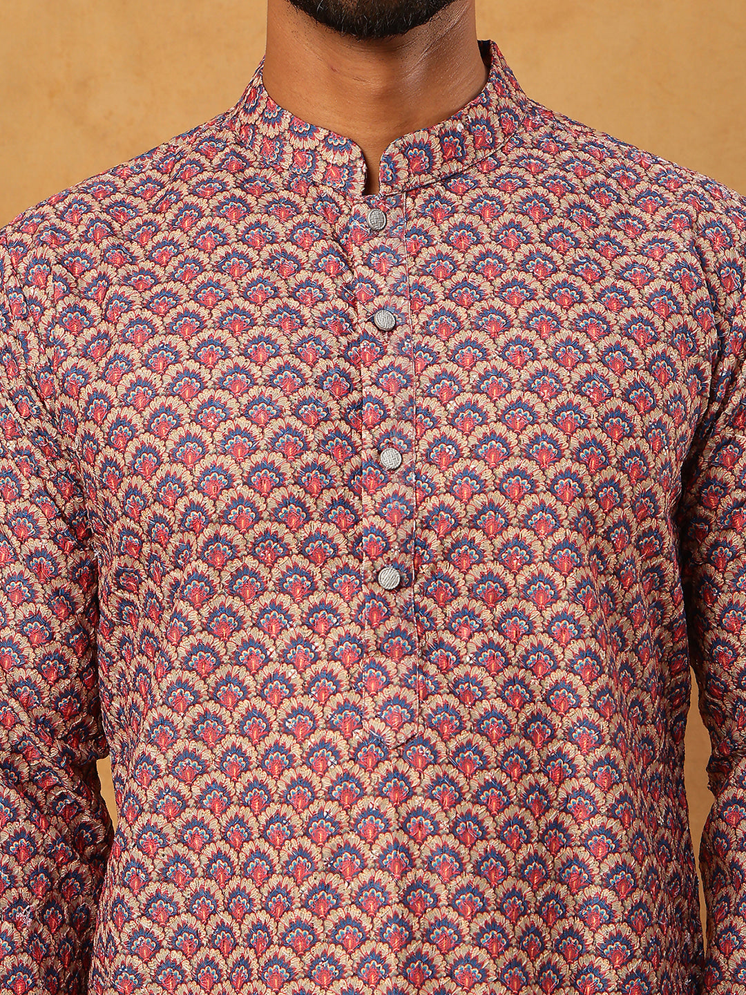 Cotton Blend Printed & Embroidered Kurta ( ANMKO 308Red )