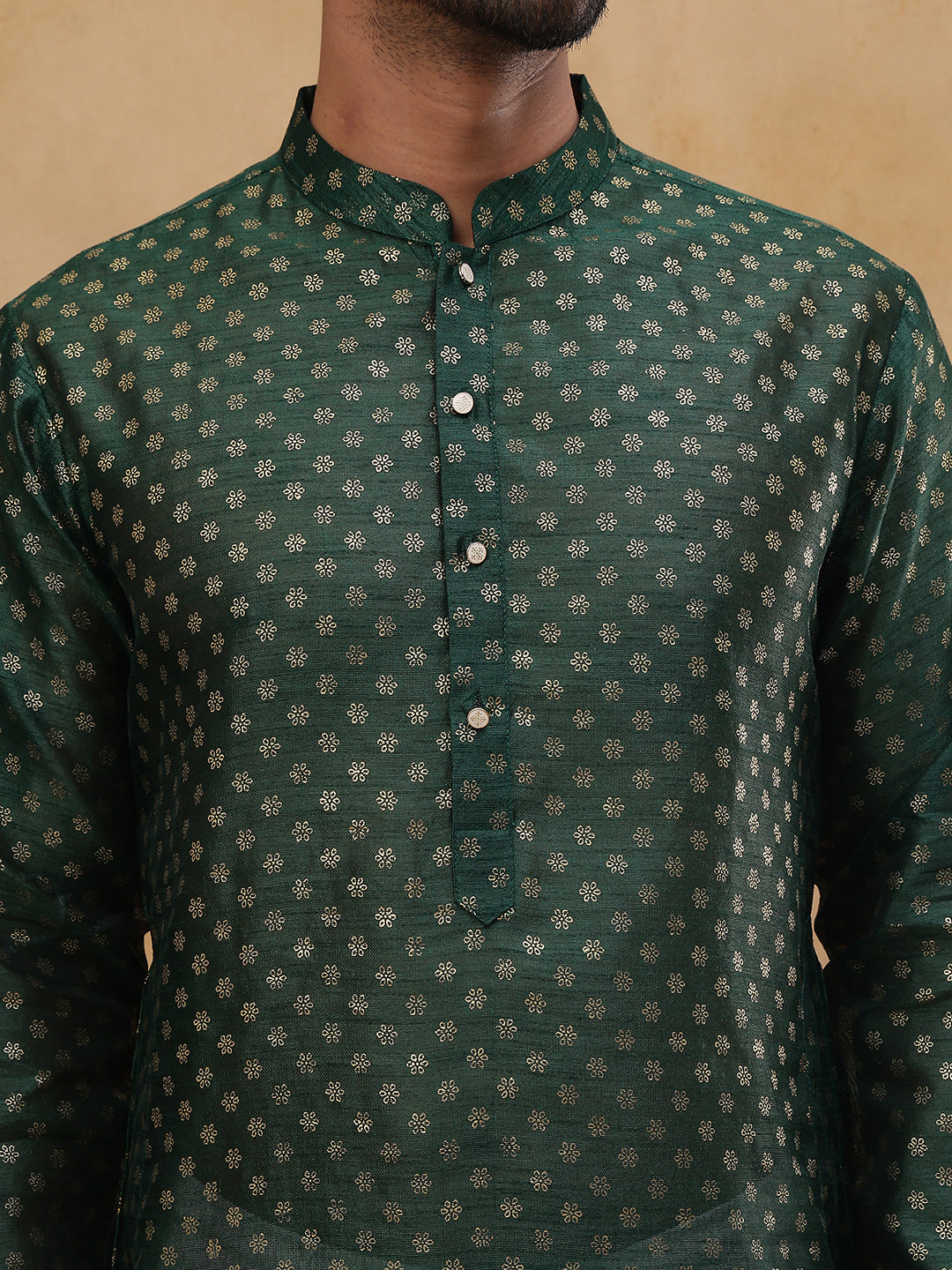 Men Silk Blend Printed Kurta ( ANMKO 309Olive )