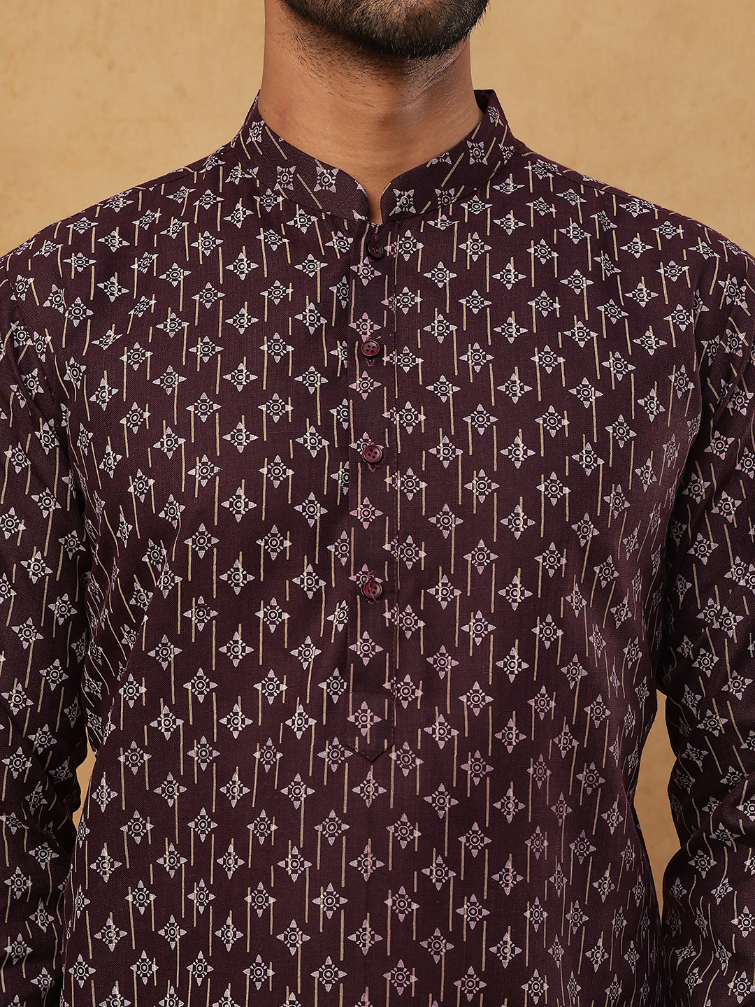 Classic Printed Cotton Blend Kurta ( ANMKO 310Maroon )