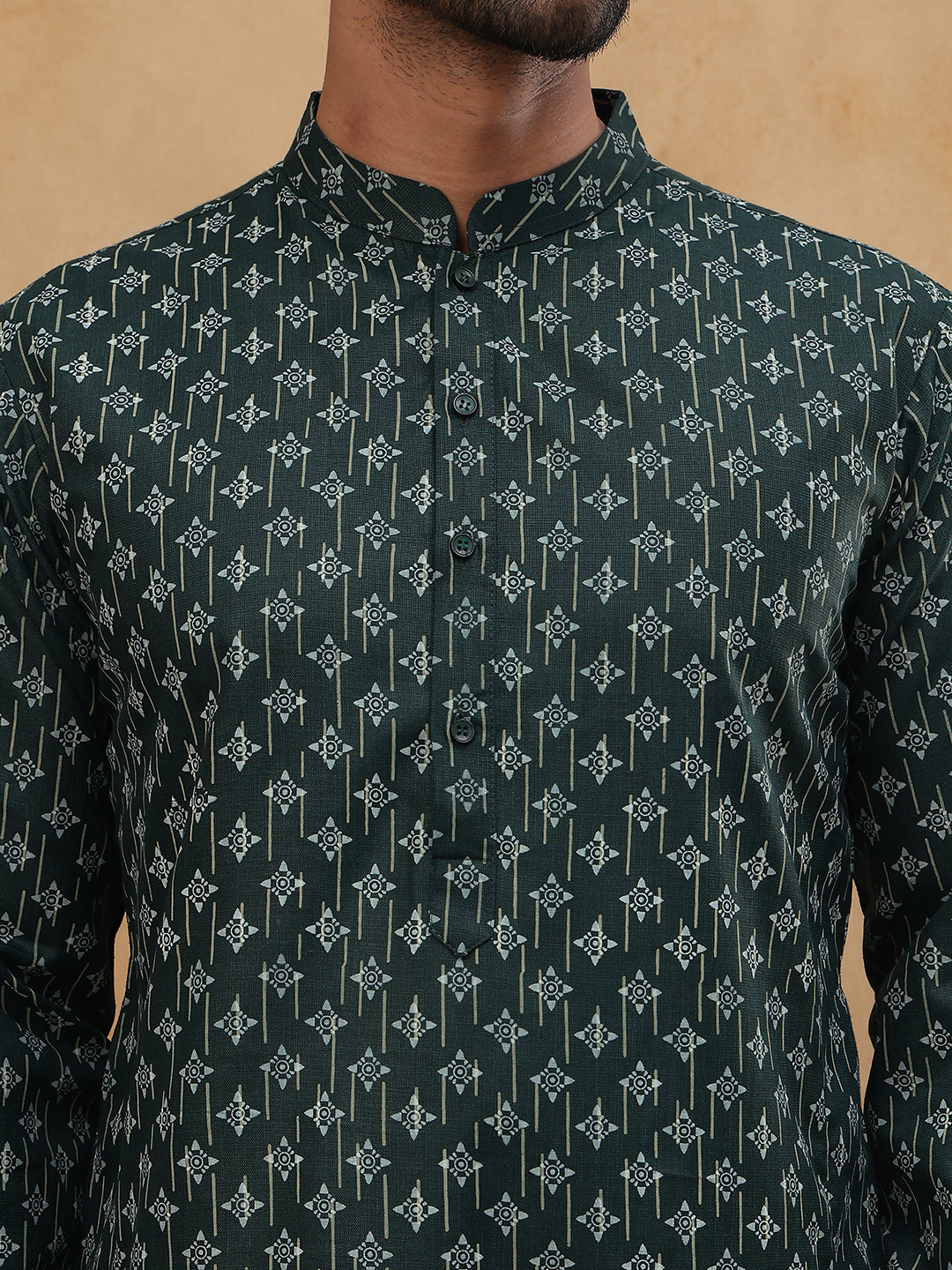 Classic Printed Cotton Blend Kurta ( ANMKO 310Olive )