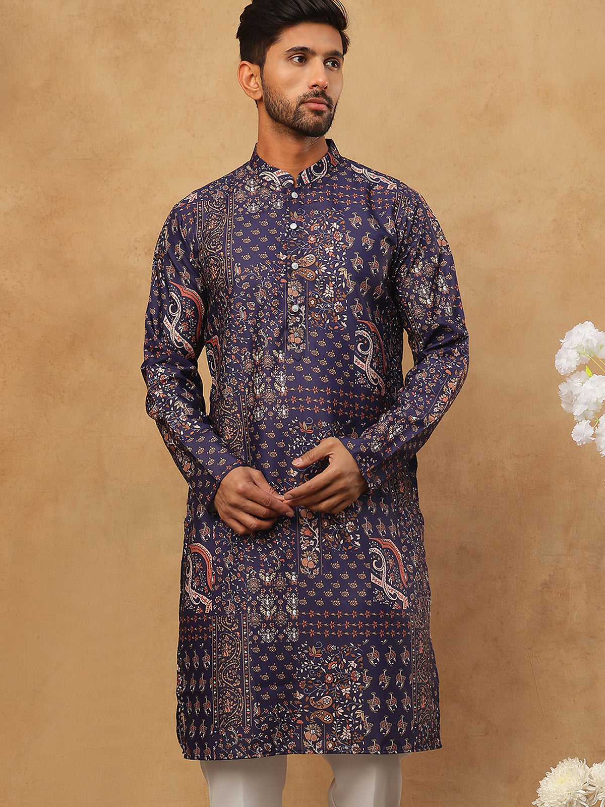 Traditional Printed Cotton Blend Kurta ( ANMKO 313Purple )