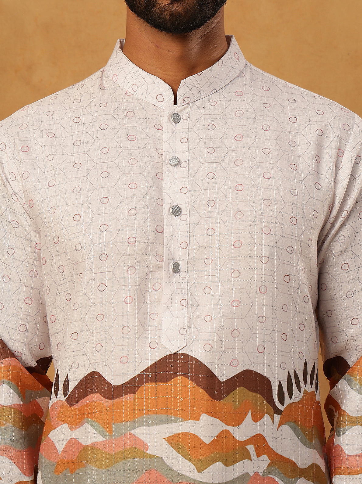 Ethnic Printed and Thread Work Kurta ( ANMKO 314Off-White )