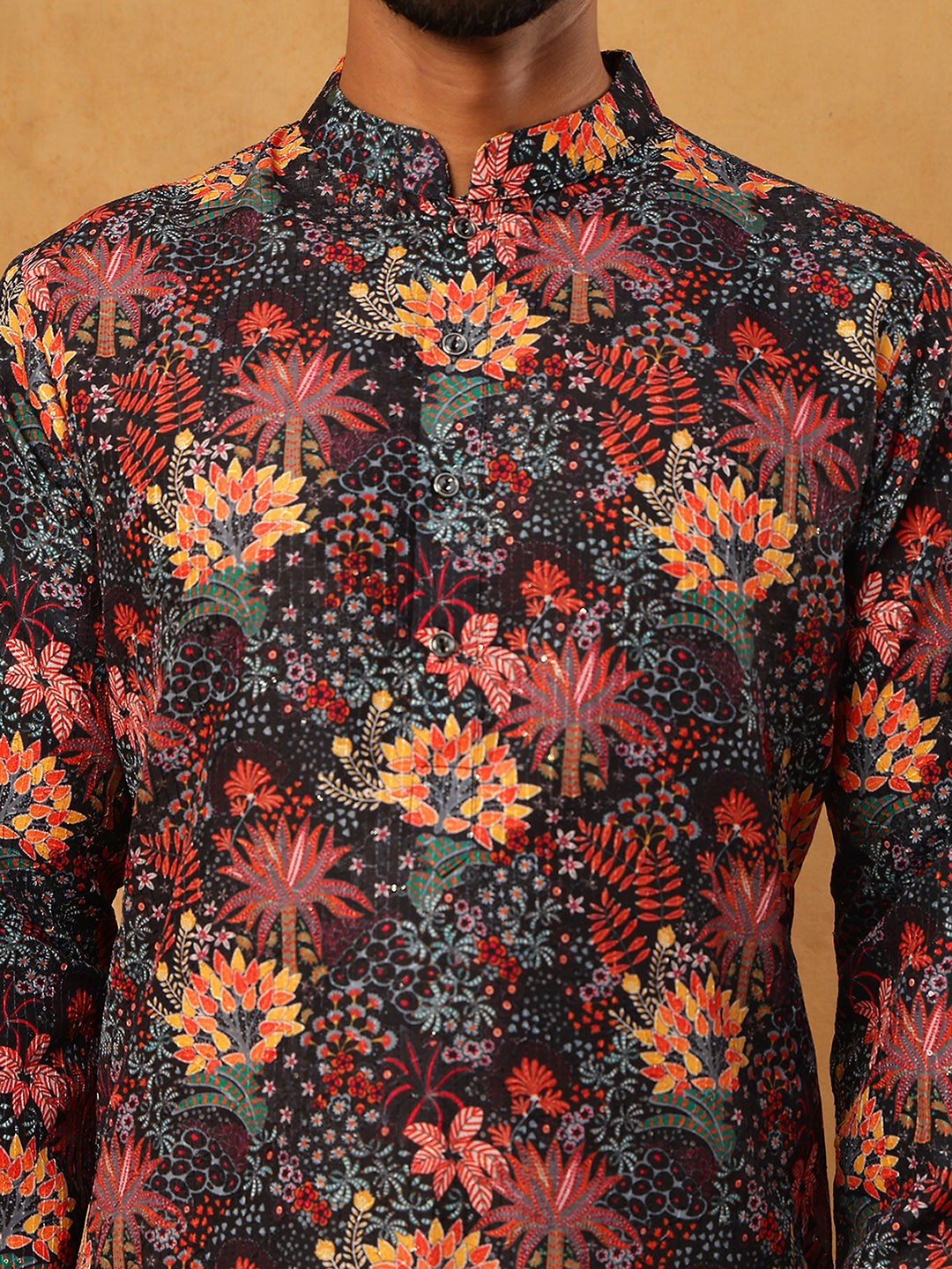 Men’s Cotton Blend Printed Kurta ( ANMKO 315Black )