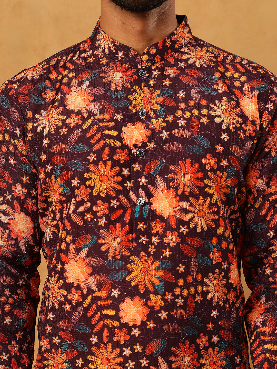 Men’s Cotton Blend Printed Kurta ( ANMKO 315Orange )