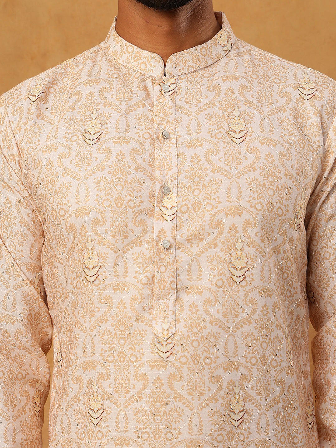 Printed Cotton Blend Kurta with Thread Work ( ANMKO 319Peach )