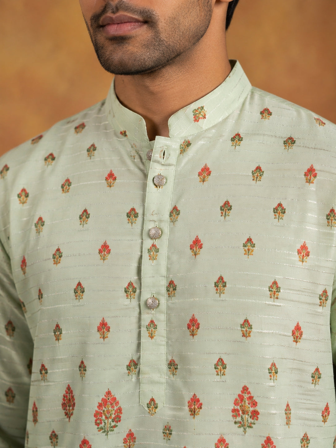 Printed Cotton Blend Thread Work Kurta ( ANMKO 337 Pista )