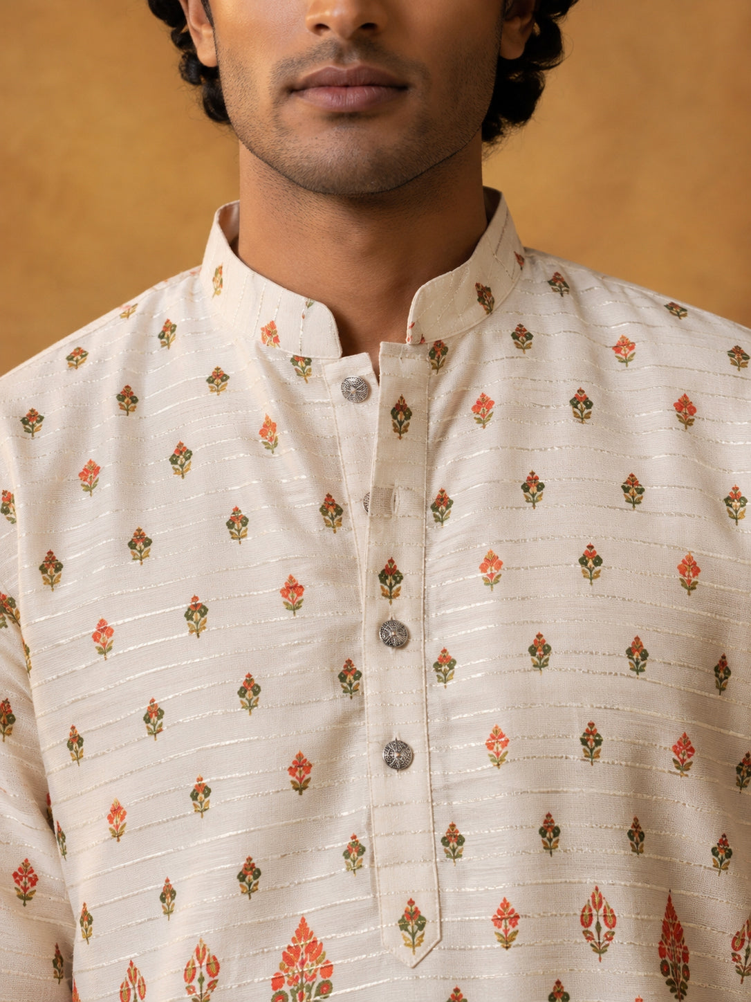 Printed Cotton Blend Thread Work Kurta ( ANMKO 337 White )