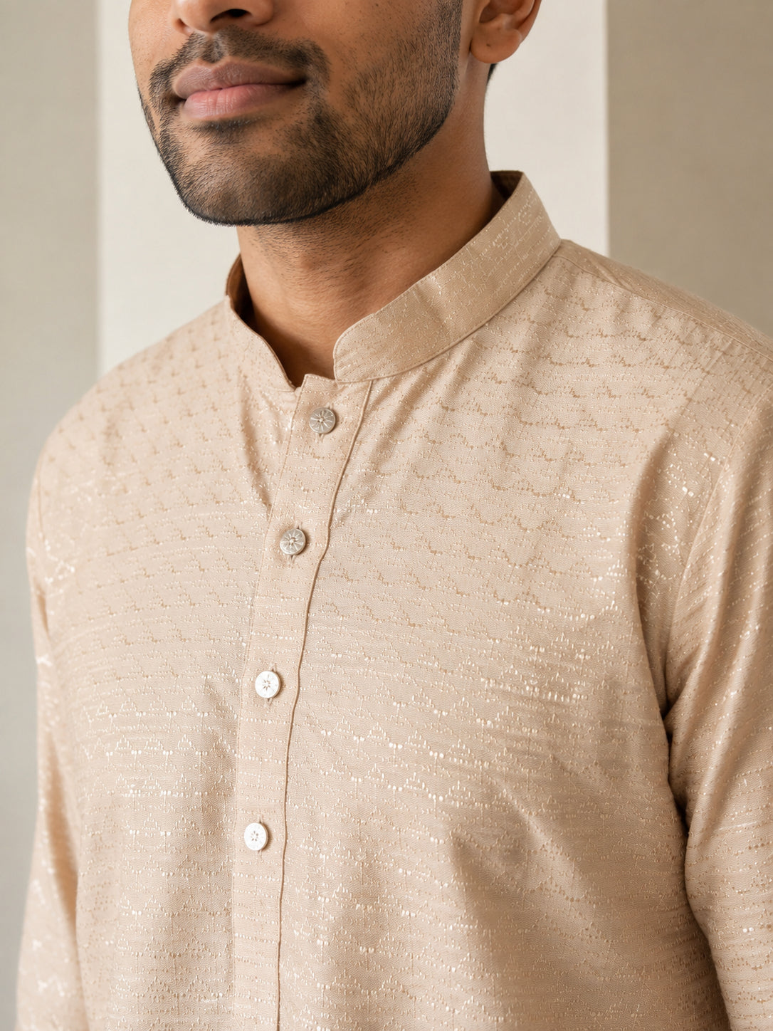Traditional Printed Thread Work Kurta for Men ( ANMKO 340 Beige )