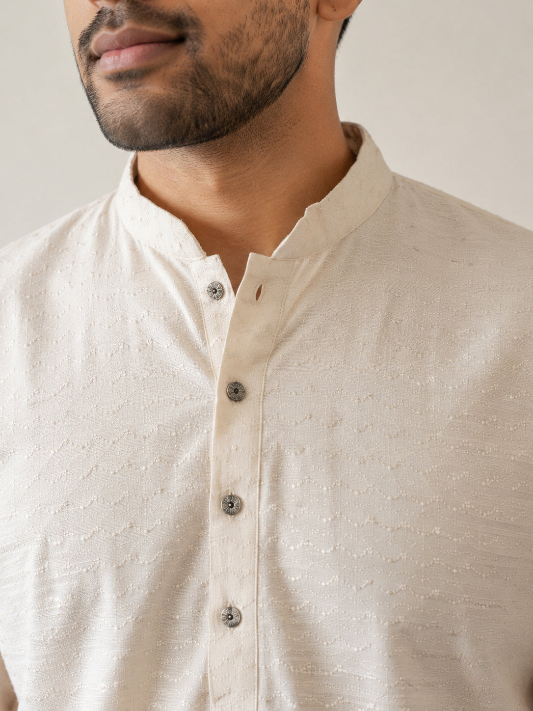 Traditional Printed Thread Work Kurta for Men ( ANMKO 340 White )