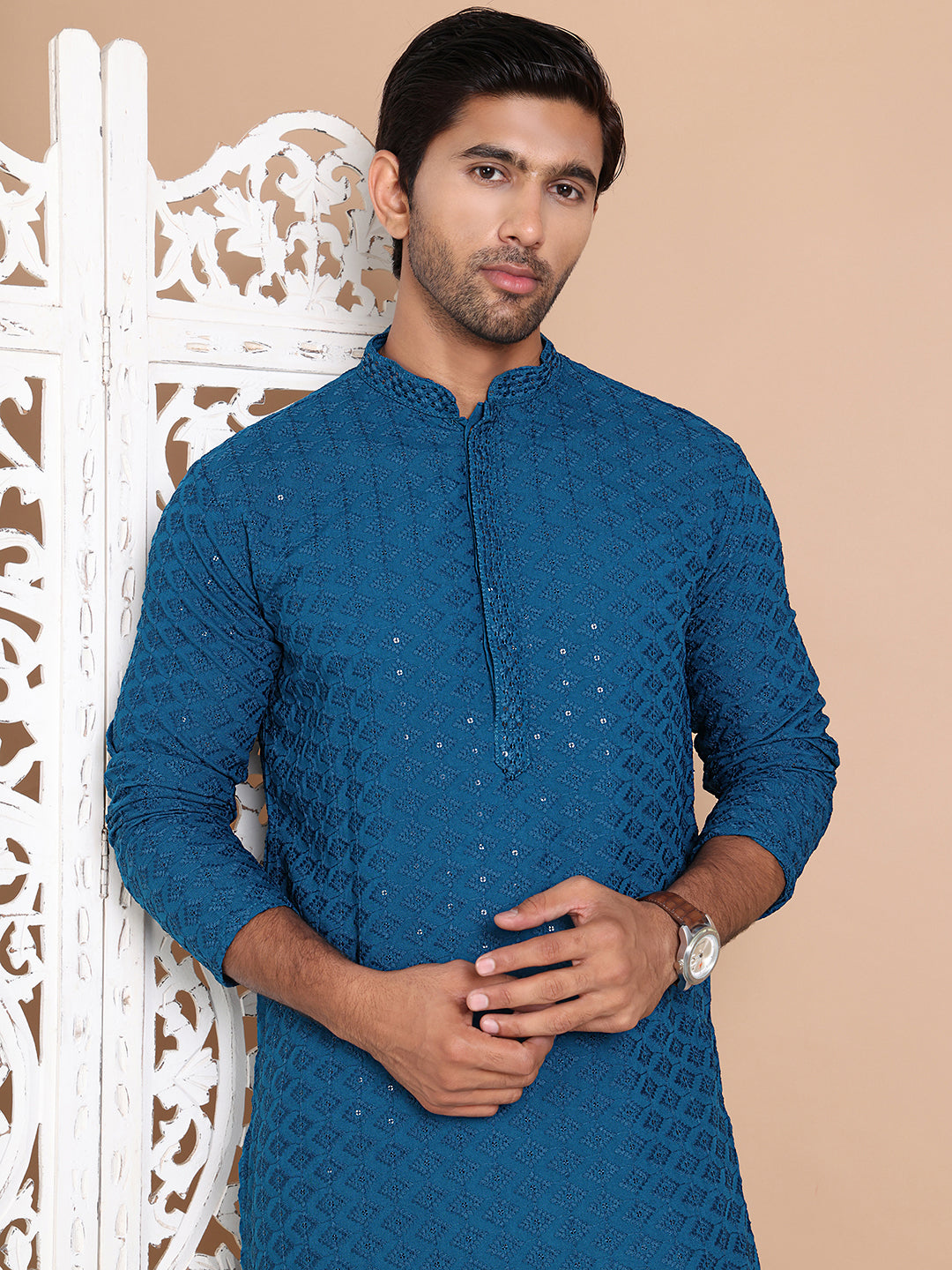 Embroidered Ethnic Kurtas ( RANMKO 109Peacock )