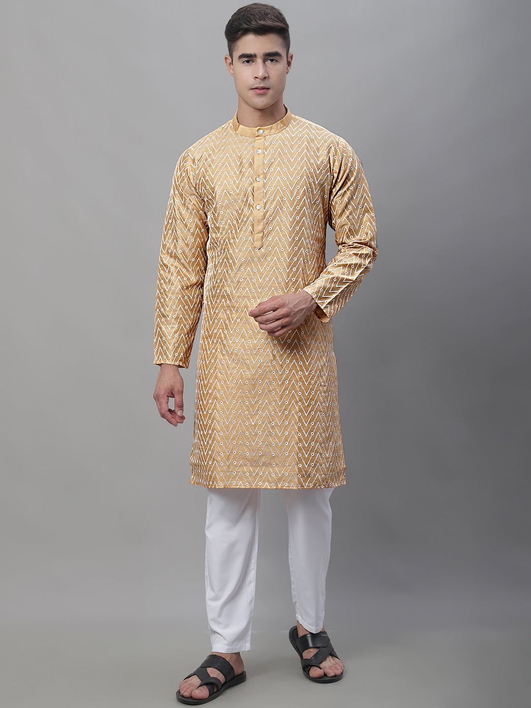Silk Blend Embroidered Kurtas ( ANMKO 116Beige )