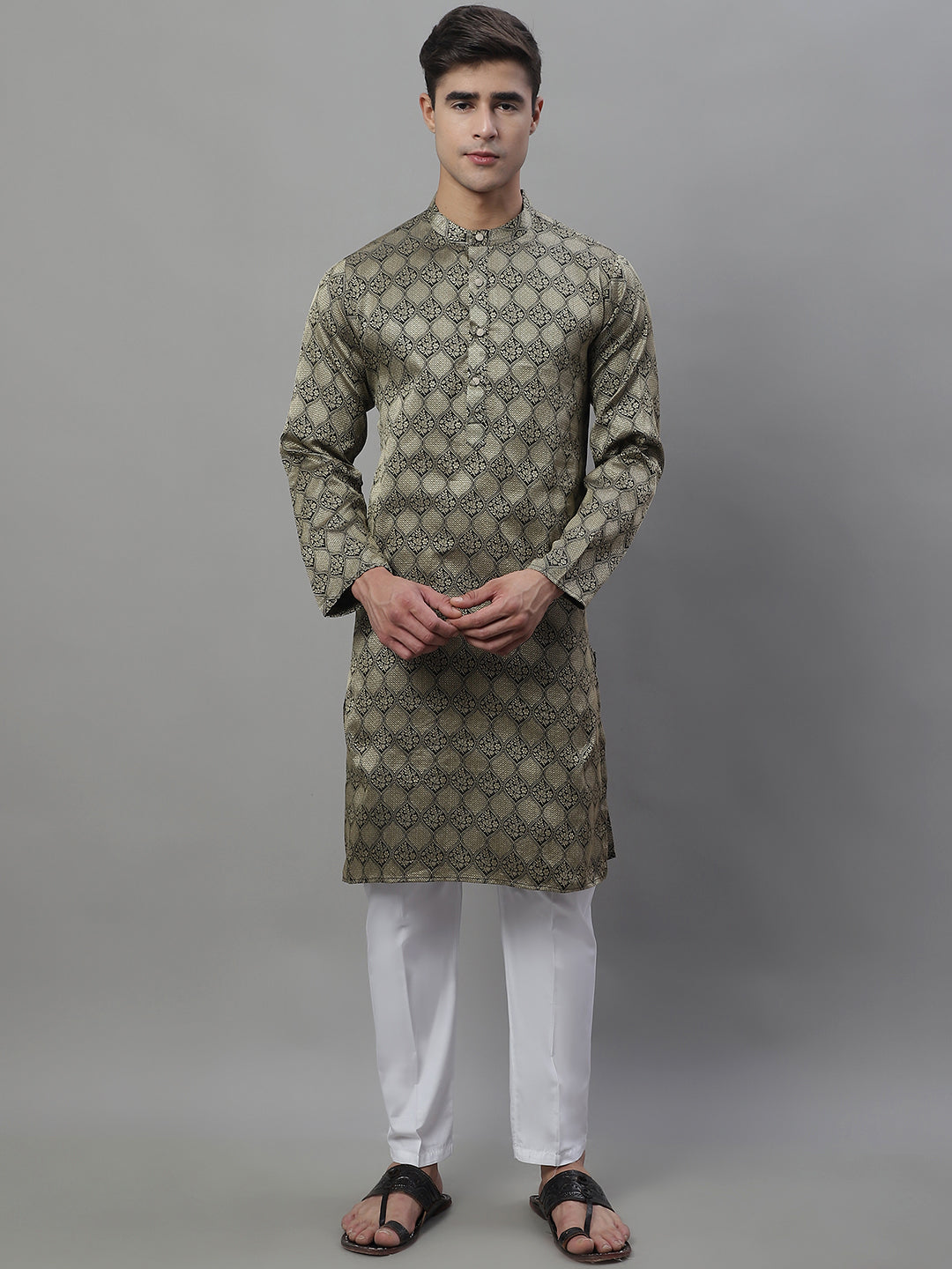 Men's Woven Design Kurtas ( ANMKO 118Golden )