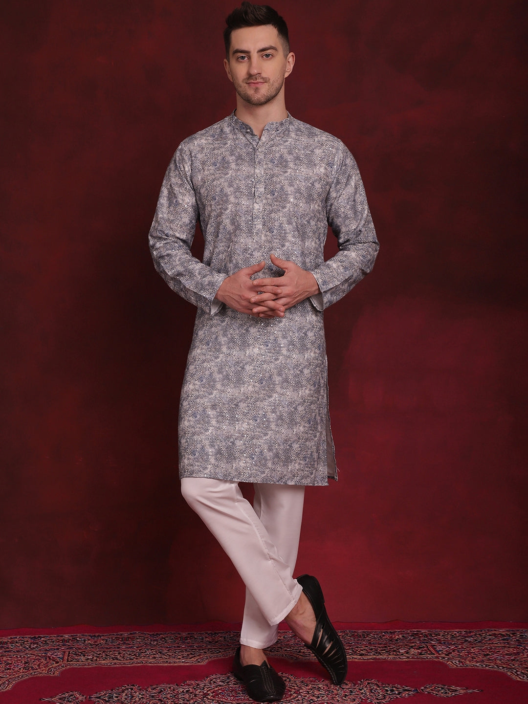 Grey Floral Printed and Sequins Kurtas ( AAMKKO 144Grey )