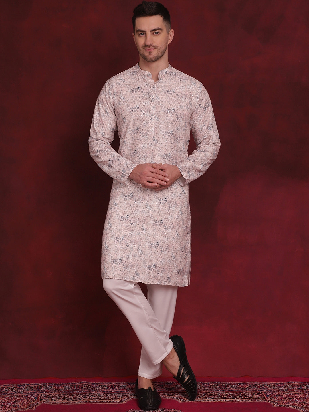 Peach Floral Printed and Sequins Kurtas ( AAMKKO 144Peach )