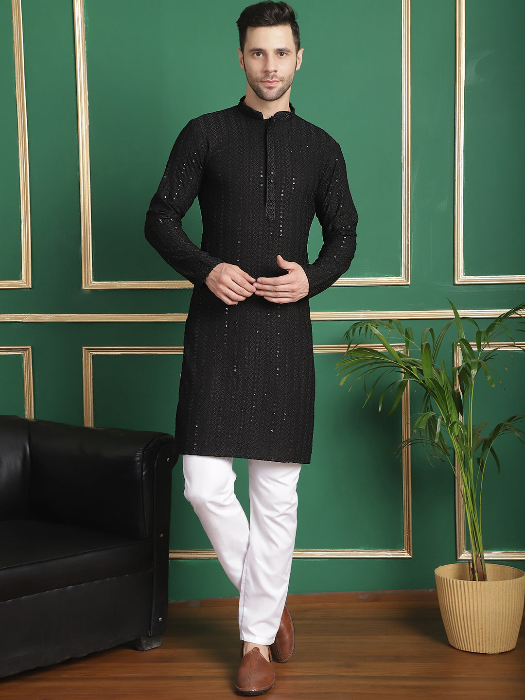 Classic Embroidered Kurtas ( RANMKO 159Black )
