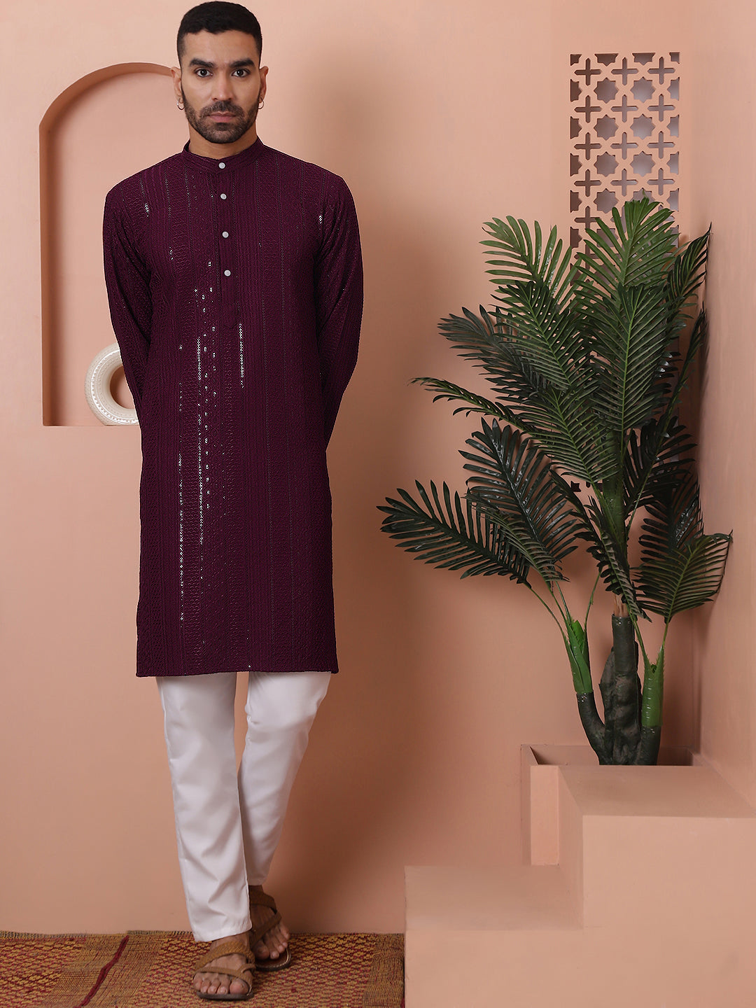 Embroidered and Sequinned Kurtas. ( ANMKO 169Purple )