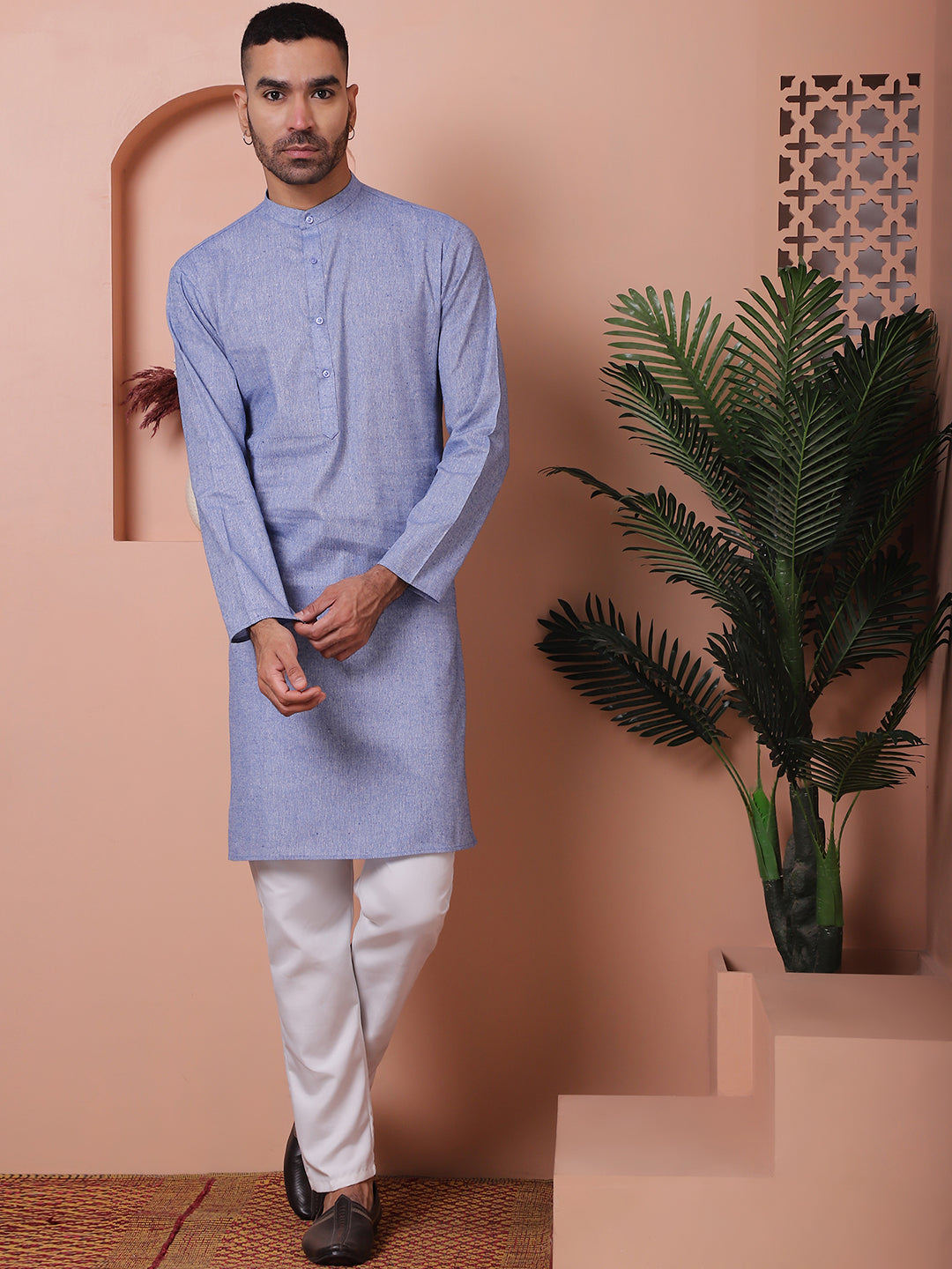 Men's Solid Straight Kurtas. ( ANMKO 176Blue )