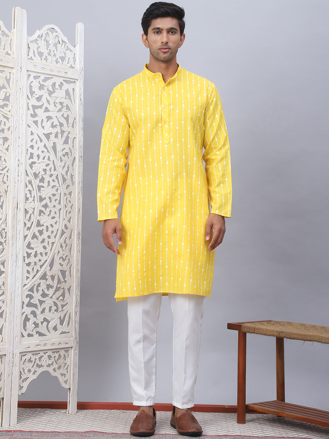 Men's Printed Straight Kurtas. ( ANMKO 177Lemon )
