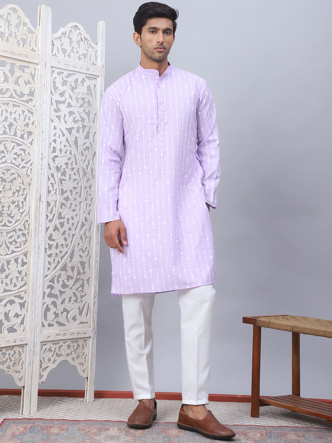 Men's Printed Straight Kurtas. ( ANMKO 177Purple )