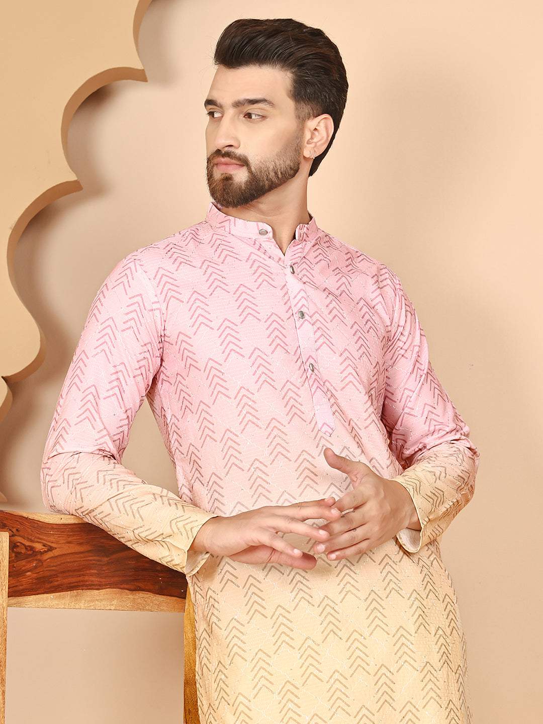 Ombre Printed Kurtas For Men ( RANMKO 212Pink )