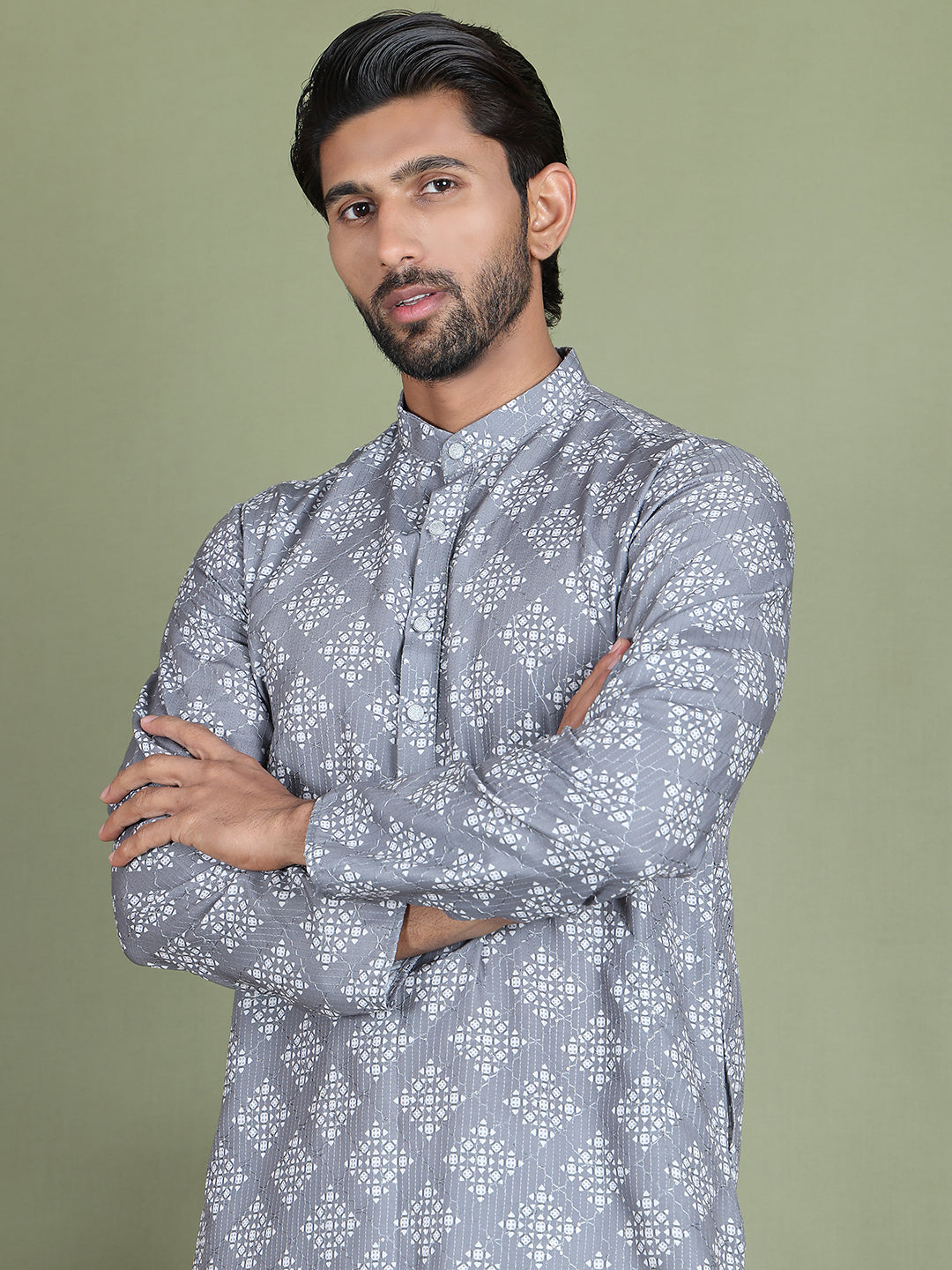 Printed & Sequence Kurtas for Men ( RANMKO 217Grey )