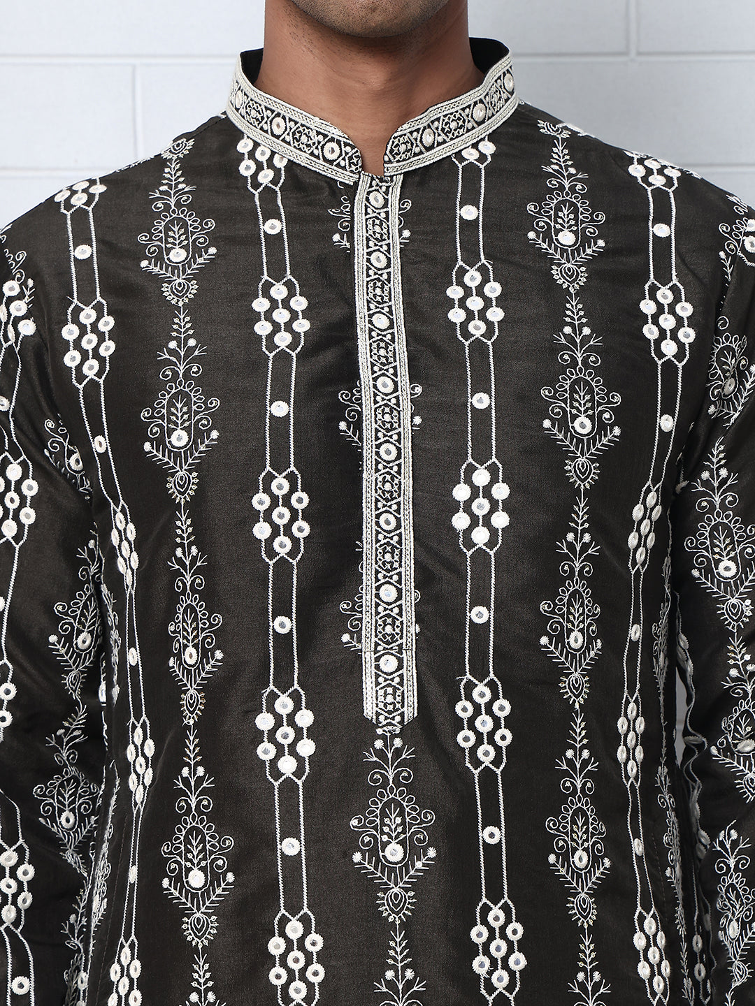 Festival Silk Blend Embroidered Kurta Pyjama ( ANMKP W 276Olive )