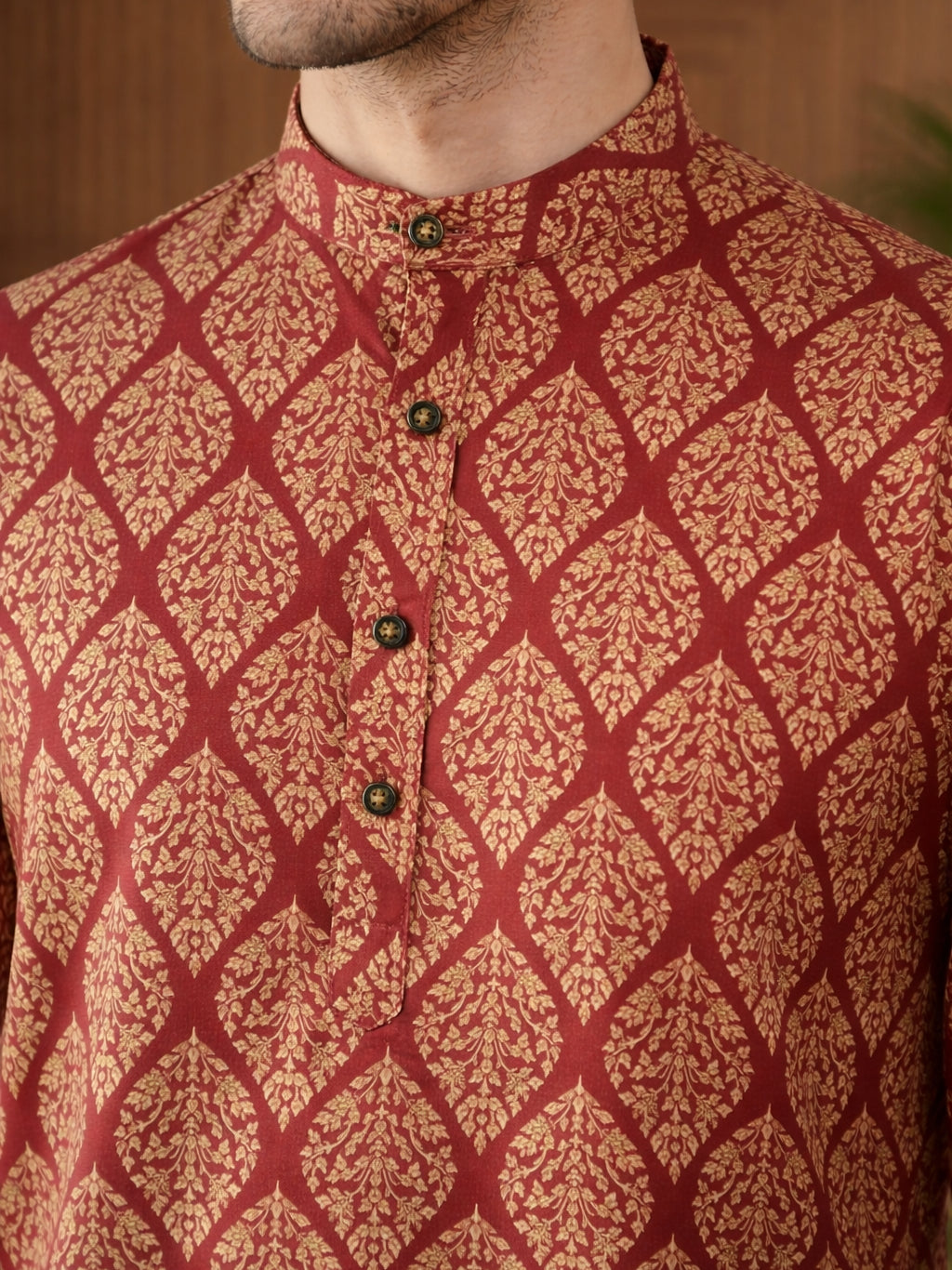 Men’s Printed Cotton Blend Kurta ( ANMSK 326Maroon )