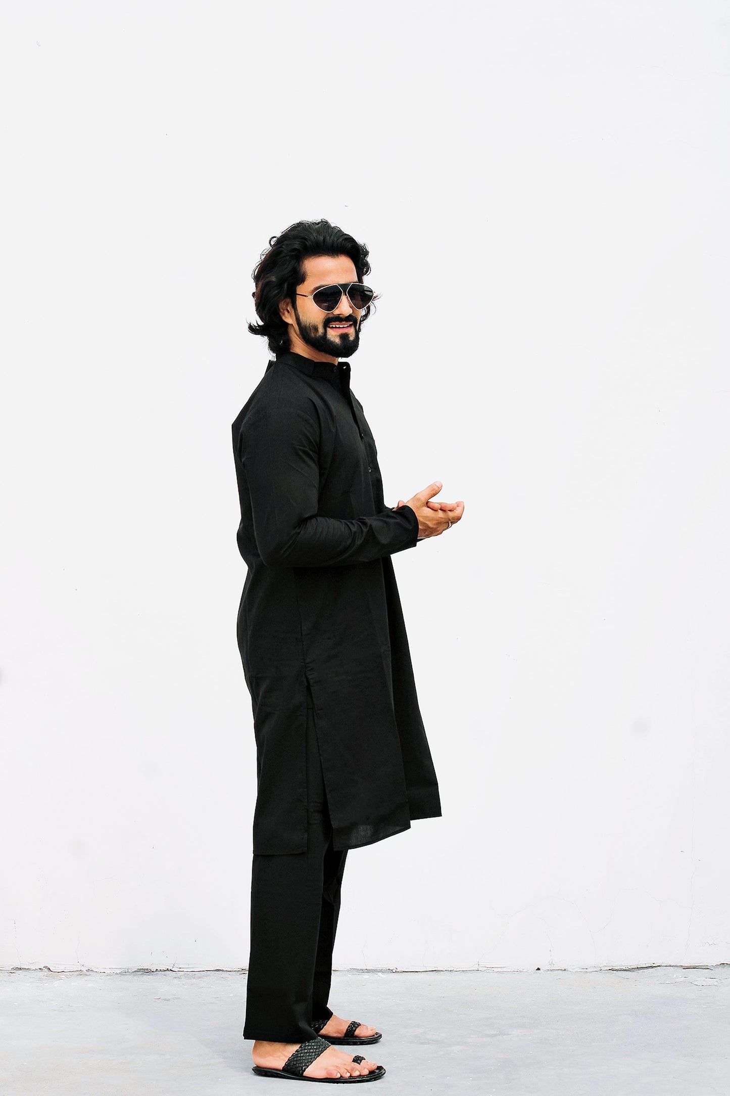 Jompers Men's Black Solid Cotton Kurta Payjama Set ( JOKP 555Black )