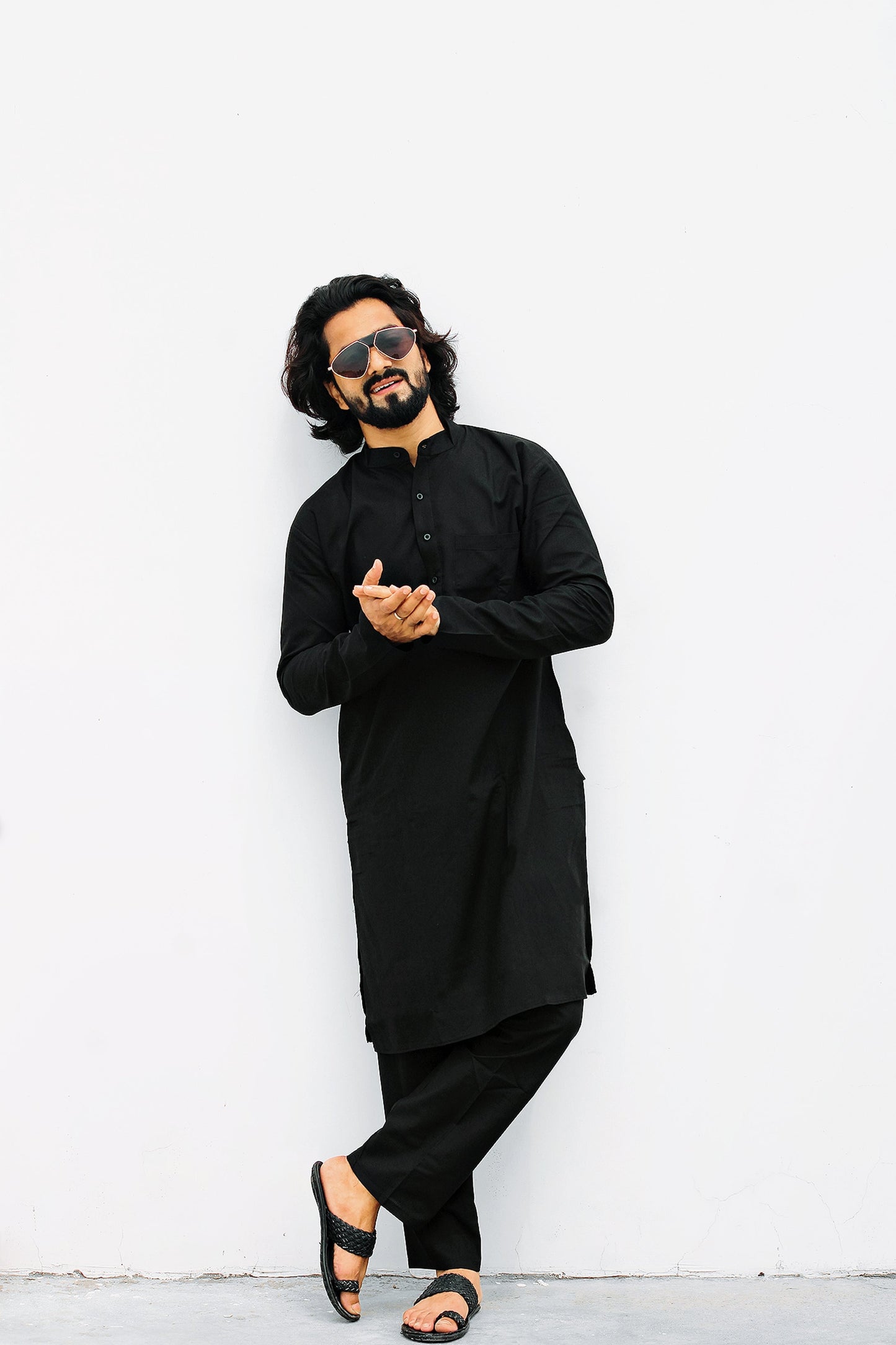 Jompers Men's Black Solid Cotton Kurta Payjama Set ( JOKP 555Black )