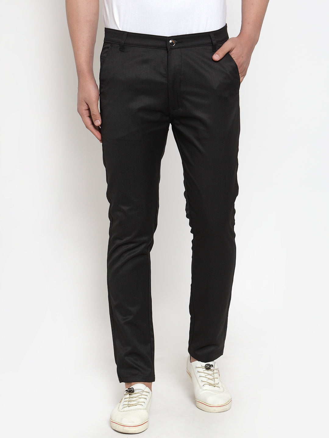 Indian Needle Men's Black Solid Formal Trousers ( FGP 253Black )