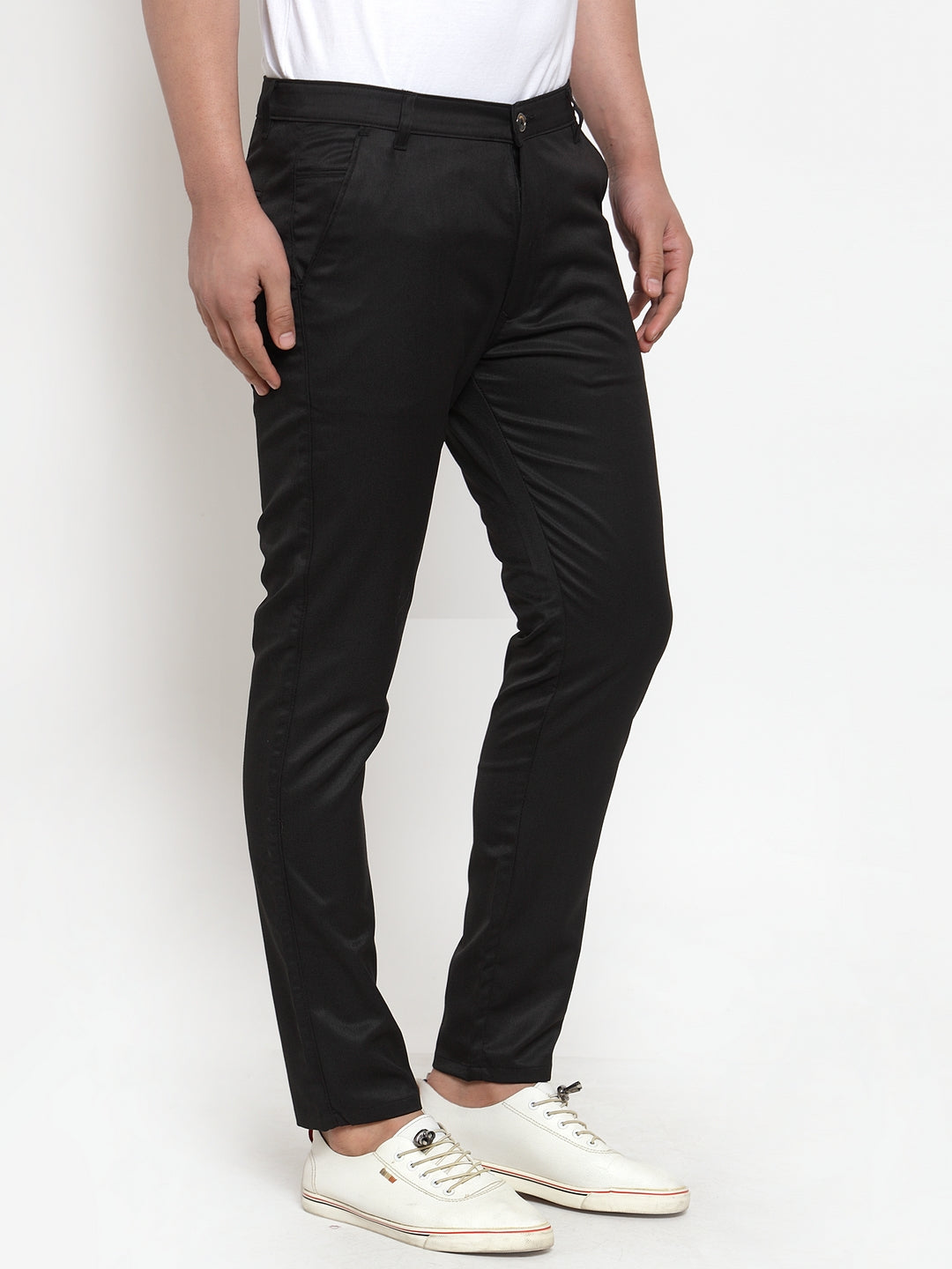 Indian Needle Men's Black Solid Formal Trousers ( FGP 253Black )