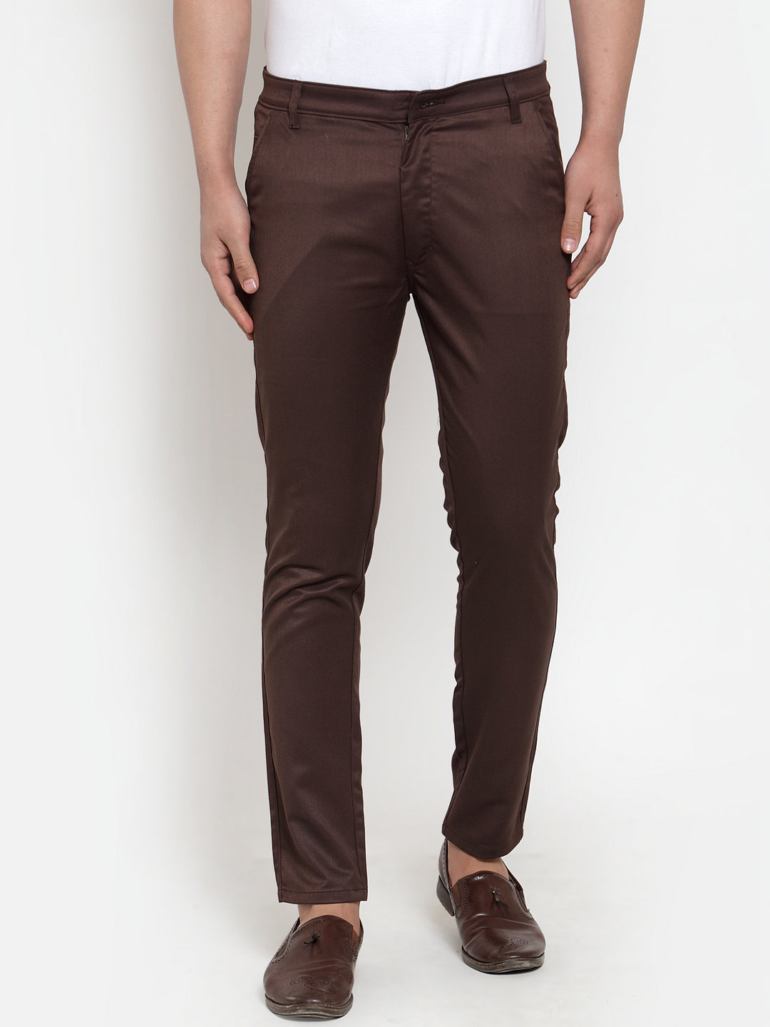 Indian Needle Men's Brown Solid Formal Trousers ( FGP 253Coffee )