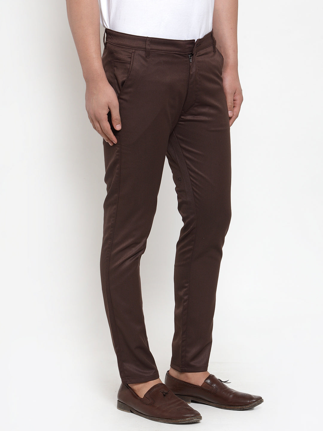 Indian Needle Men's Brown Solid Formal Trousers ( FGP 253Coffee )