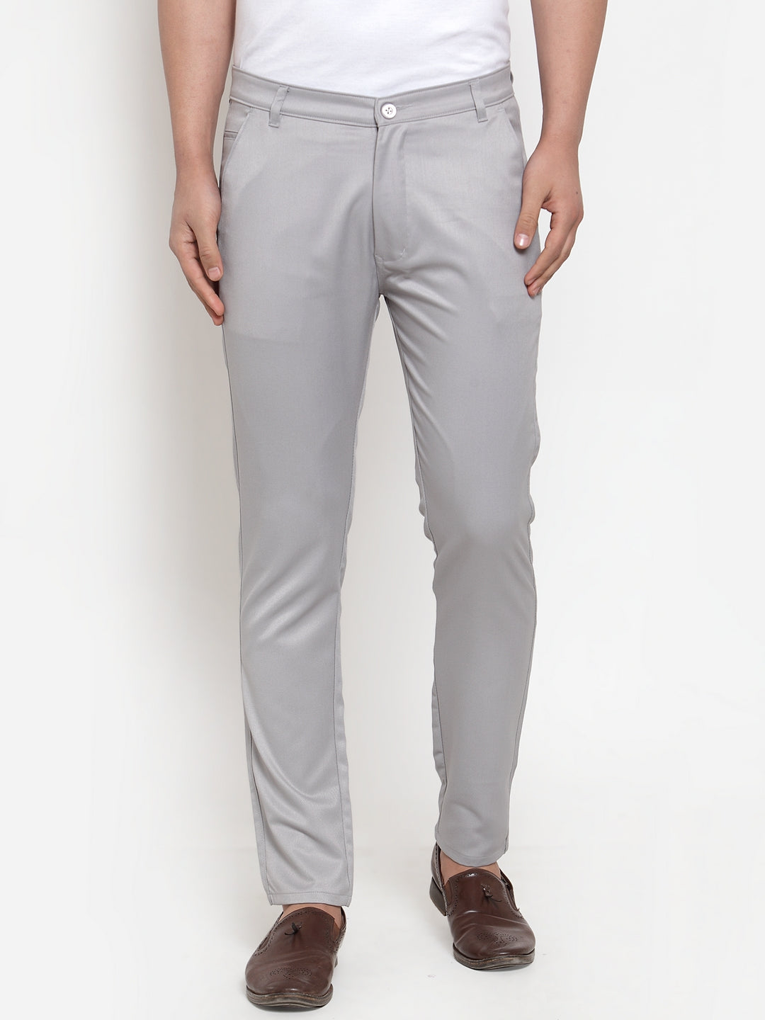Indian Needle Men's Grey Solid Formal Trousers ( FGP 253Light-Grey )