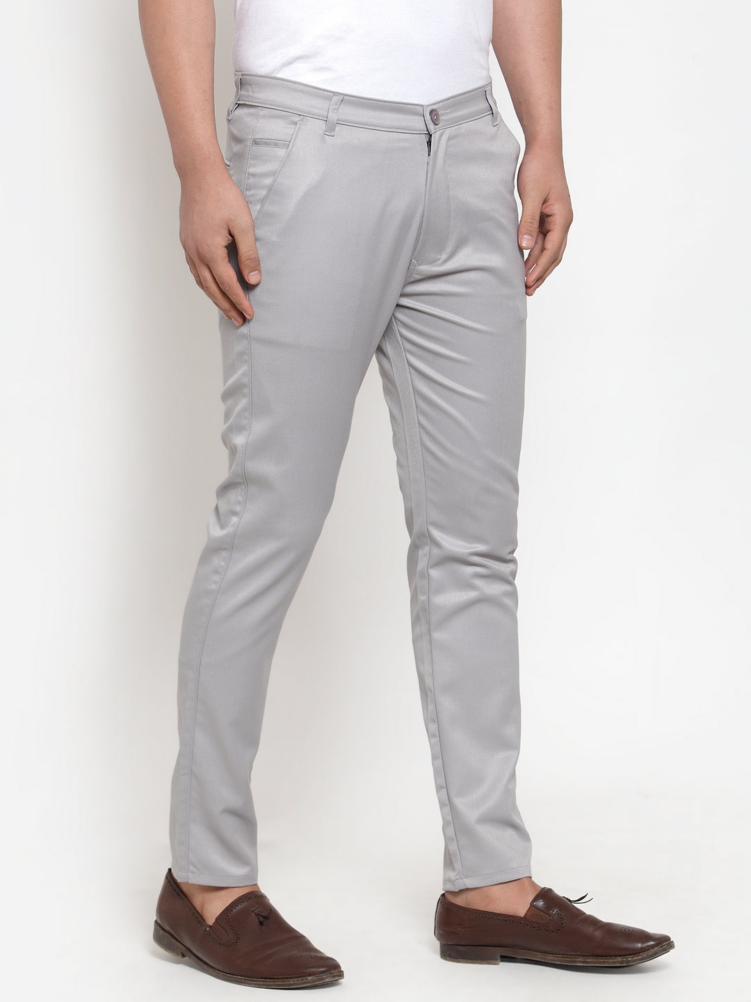 Indian Needle Men's Grey Solid Formal Trousers ( FGP 253Light-Grey )
