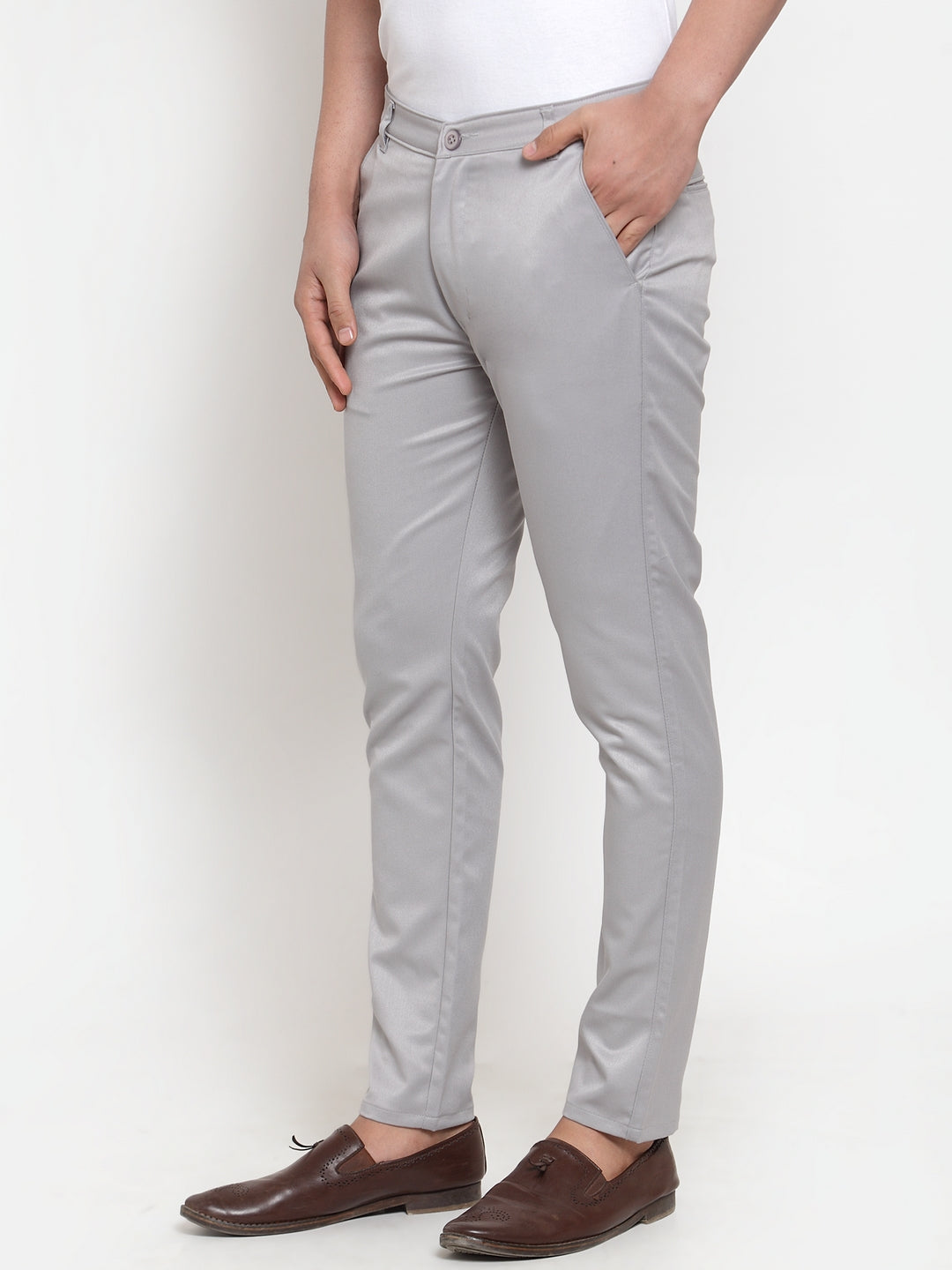 Indian Needle Men's Grey Solid Formal Trousers ( FGP 253Light-Grey )