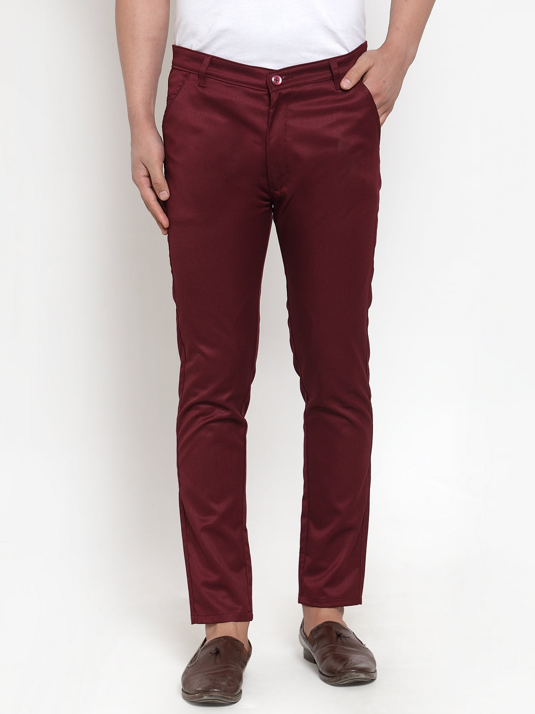 Indian Needle Men's Maroon Solid Formal Trousers ( FGP 253Maroon )