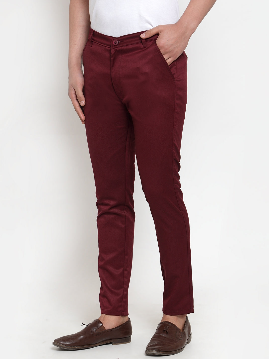 Indian Needle Men's Maroon Solid Formal Trousers ( FGP 253Maroon )