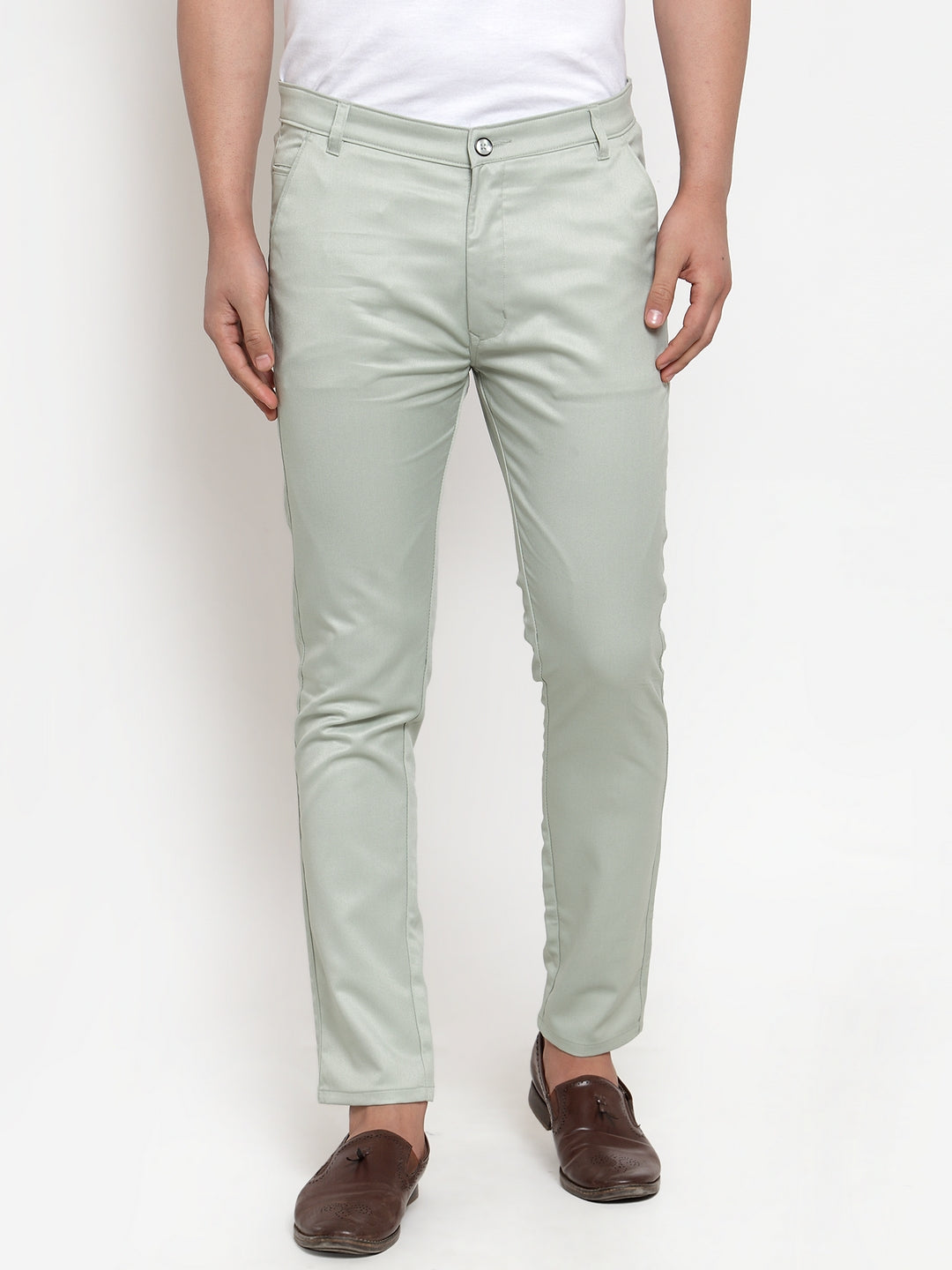 Indian Needle Men's Green Solid Formal Trousers ( FGP 253Pista )