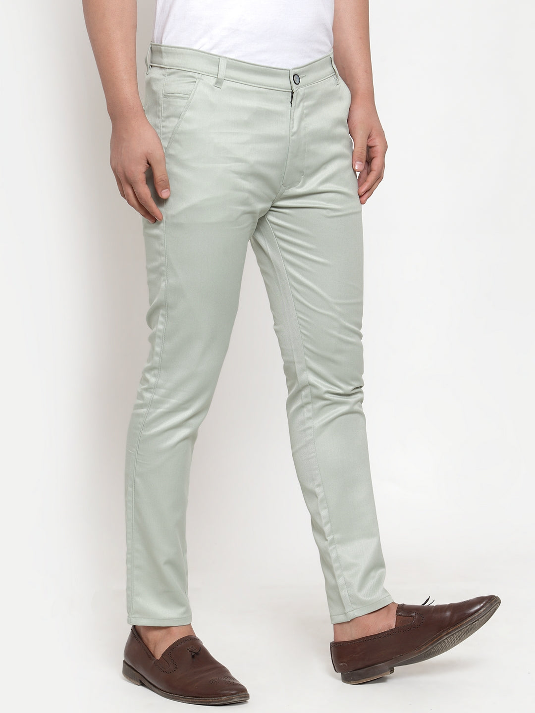Indian Needle Men's Green Solid Formal Trousers ( FGP 253Pista )