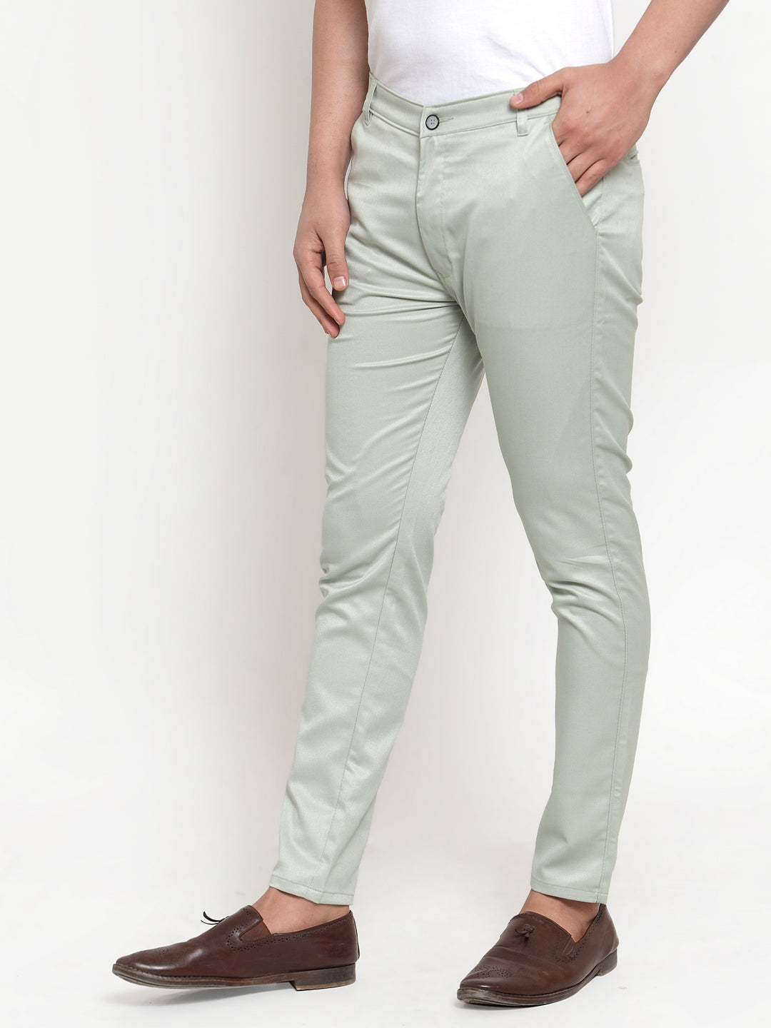 Indian Needle Men's Green Solid Formal Trousers ( FGP 253Pista )