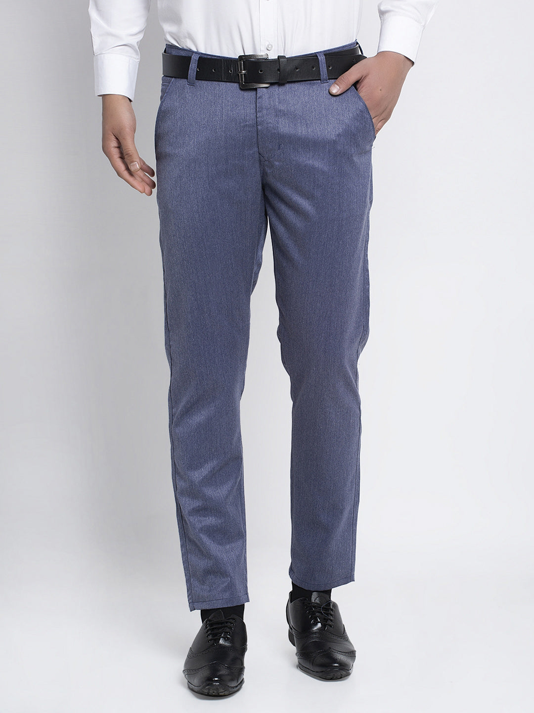 Indian Needle Men's Blue Cotton Solid Formal Trousers ( FGP 265Navy )