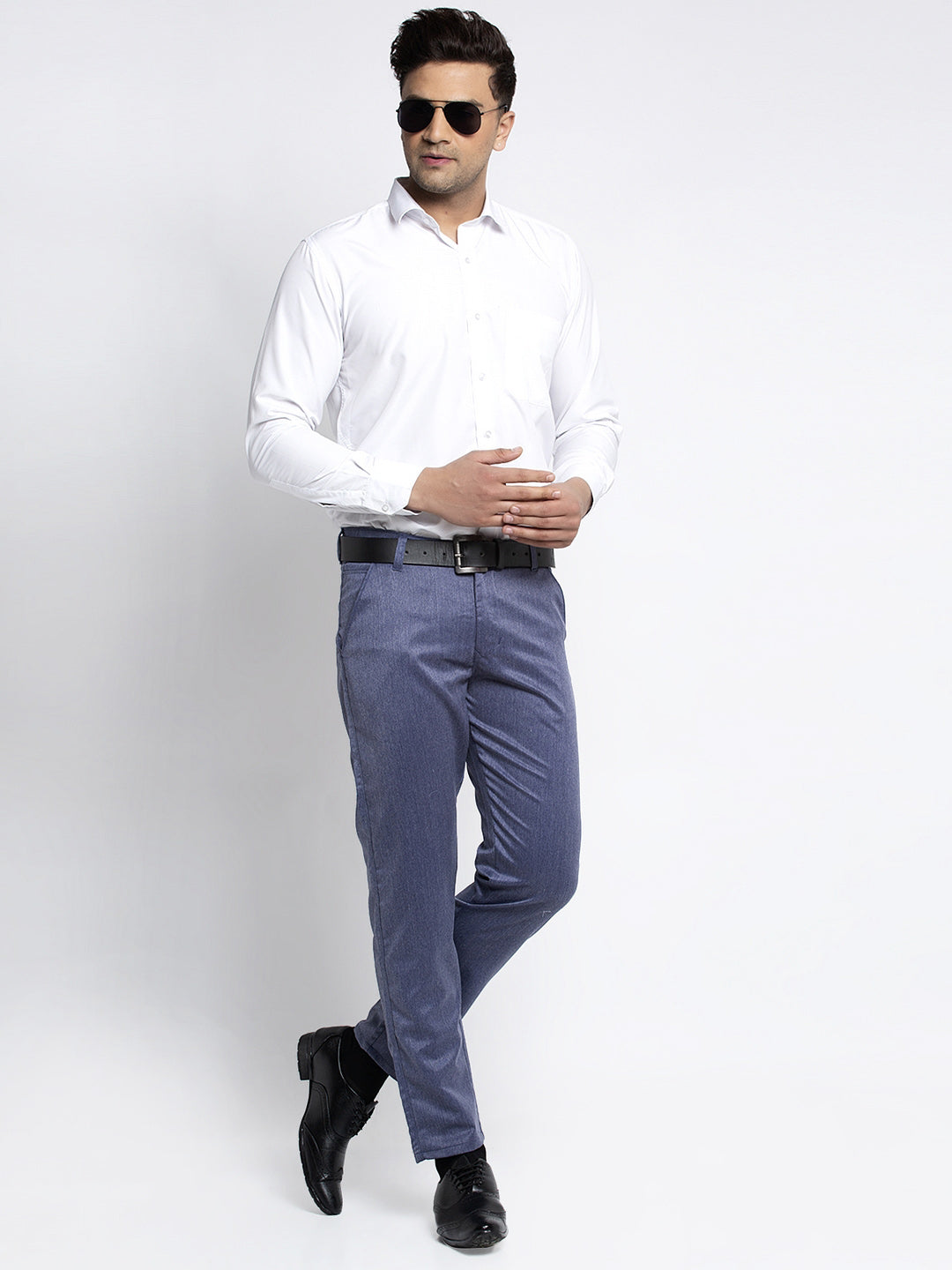 Indian Needle Men's Blue Cotton Solid Formal Trousers ( FGP 265Navy )