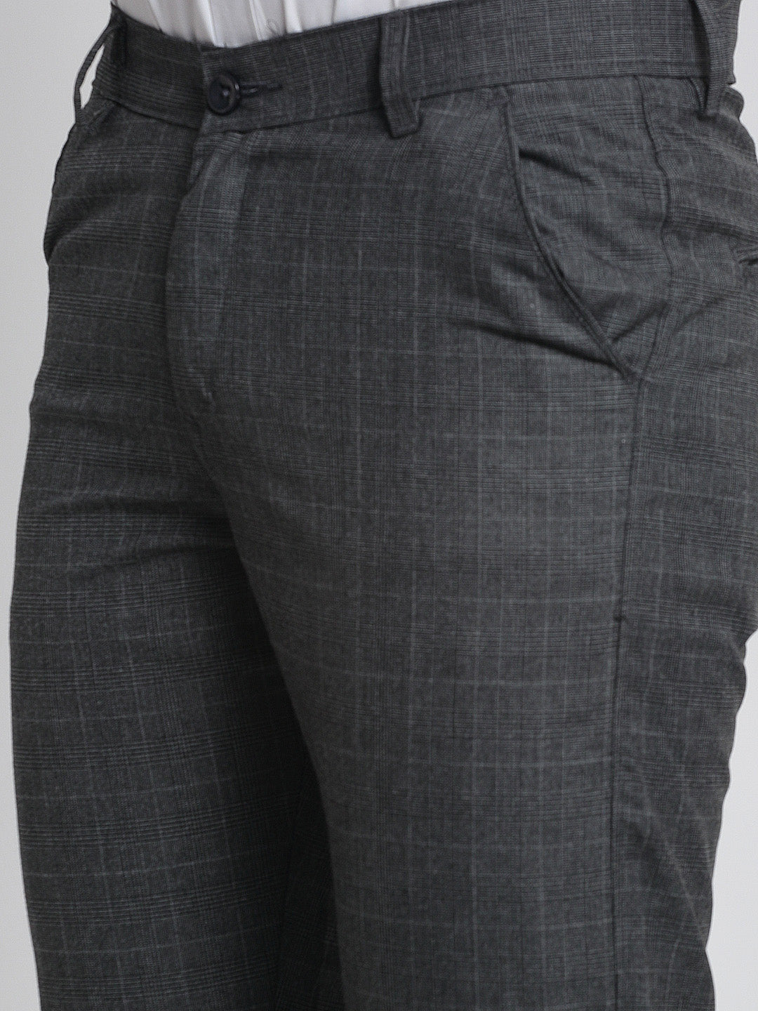 Indian Needle Men's Charcoal Checked Formal Trousers ( FGP 266Charcoal )