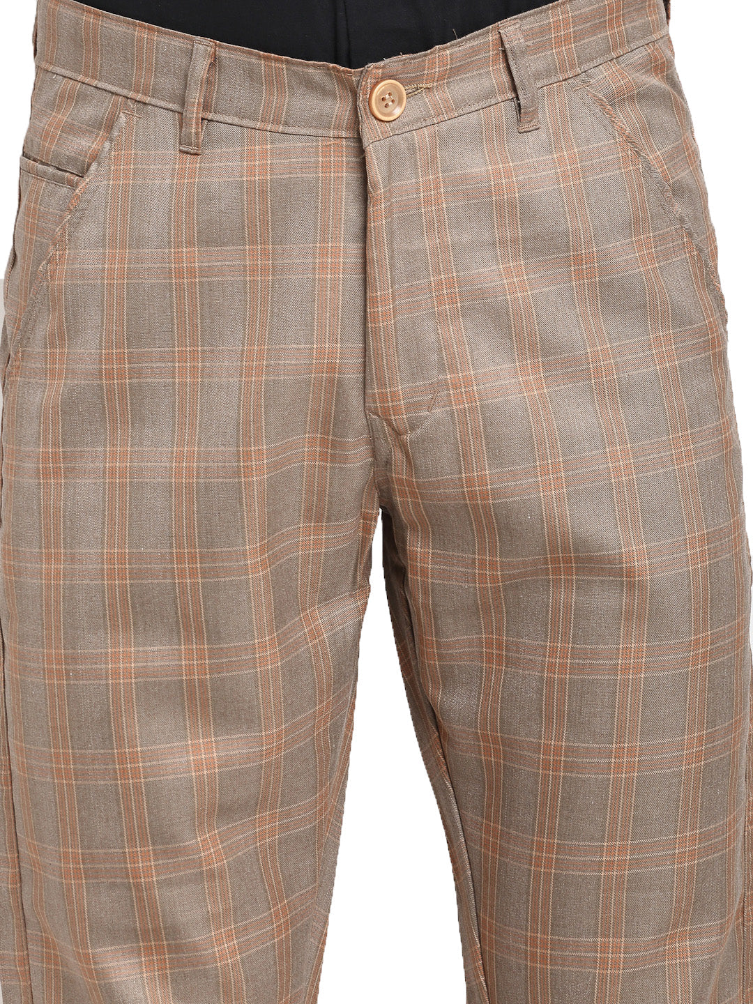 Indian Needle Men's Brown Cotton Checked Formal Trousers ( FGP 267Brown )